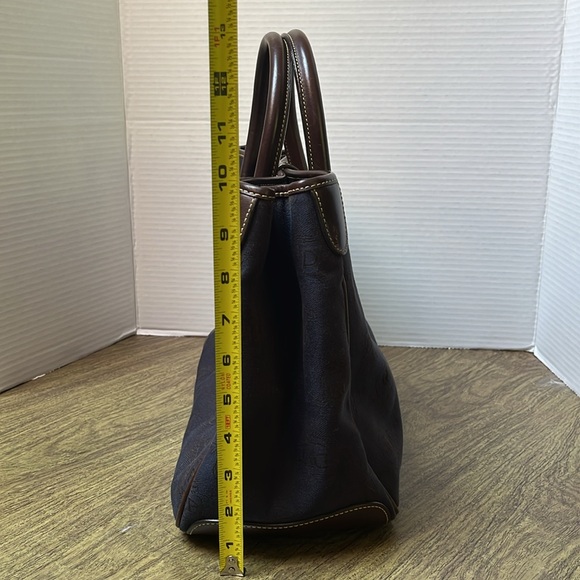 Dooney & Bourke Canvas Signature Double Handle Tote Leather Navy Blue Brown - Picture 7 of 17